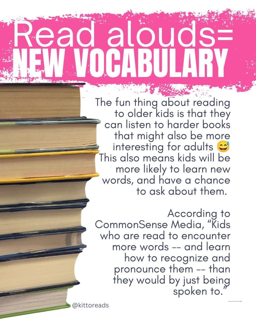 Read-alouds = emotional connection

Reading increases a child’s capacity for critical thinking, develops empathy skills, gives them the support they need during challenging times, and builds much needed resilience promoting skills which can help protect against various mental health conditions such as depression and anxiety.
Linda C. Mayes, M.D., Psychology Today